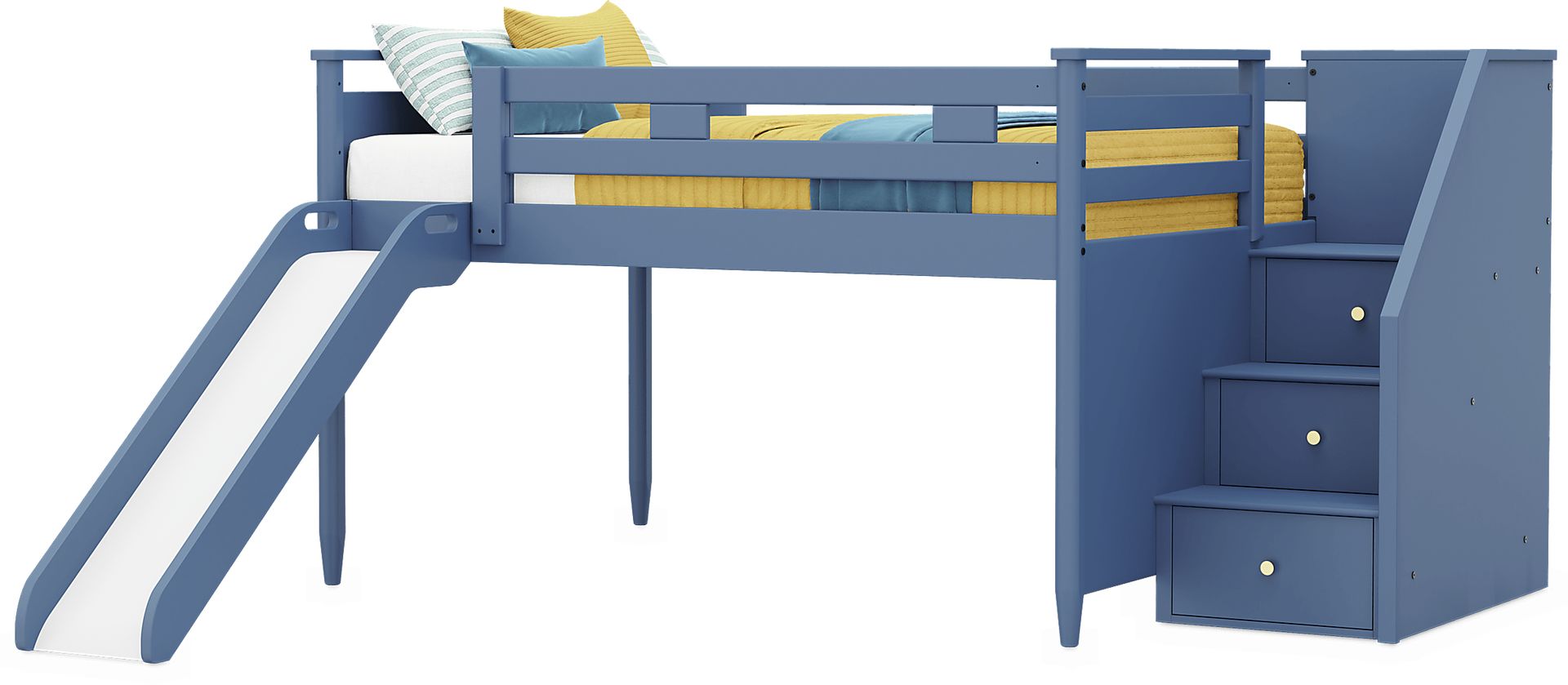 Kids Modern Colors Slate Blue Full Step Loft with Slide - Image 3