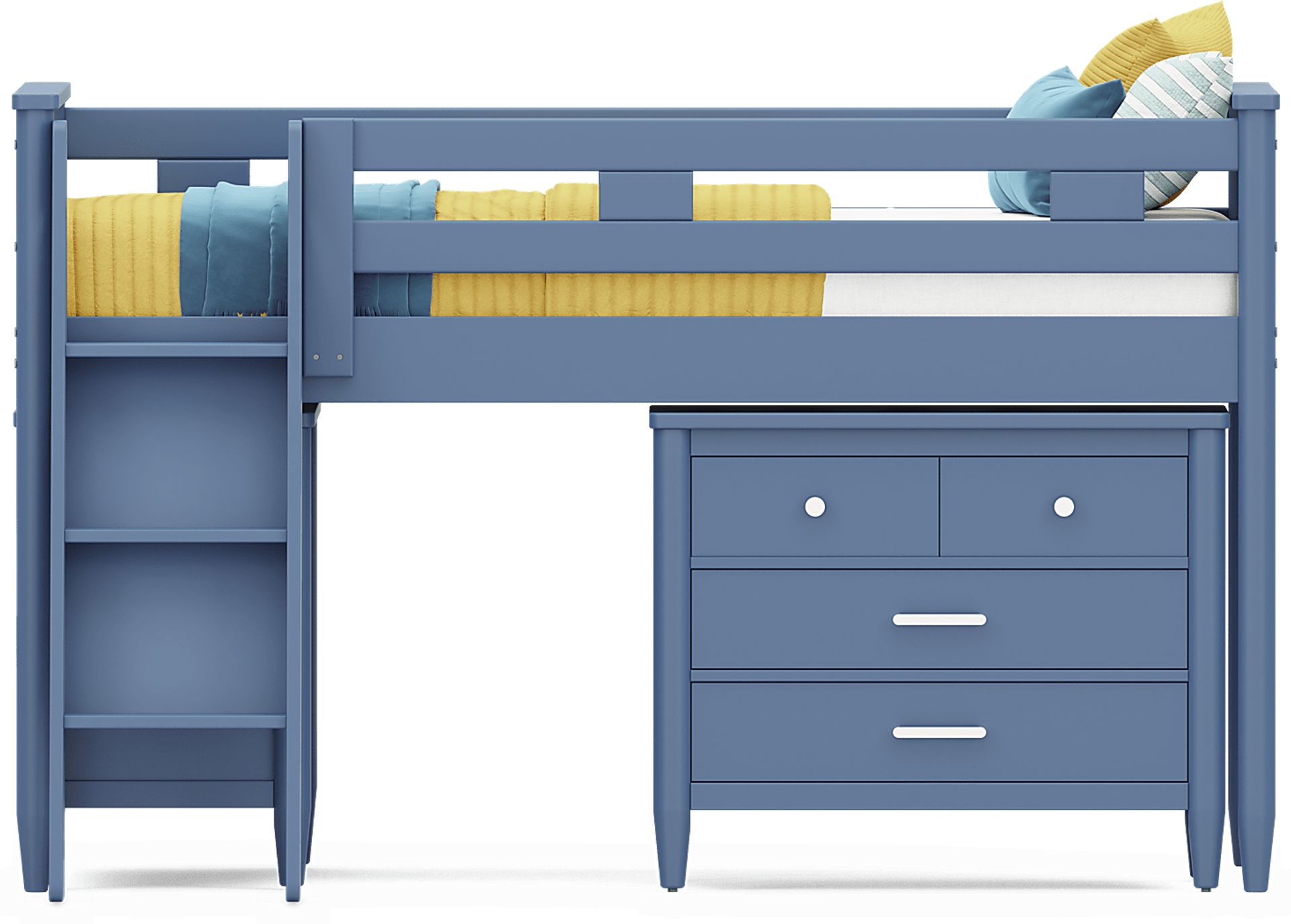 Kids Modern Colors Slate Blue Twin Loft with Loft Chest and Bookcase - Image 2