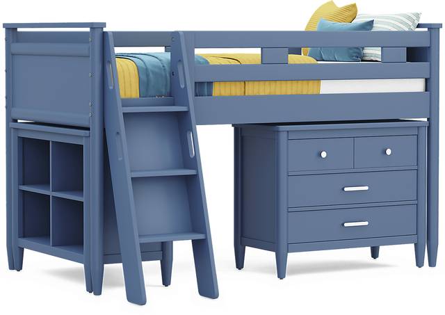 Kids Modern Colors Slate Blue Twin Loft with Loft Chest and Bookcase - Thumbnail - Image 1