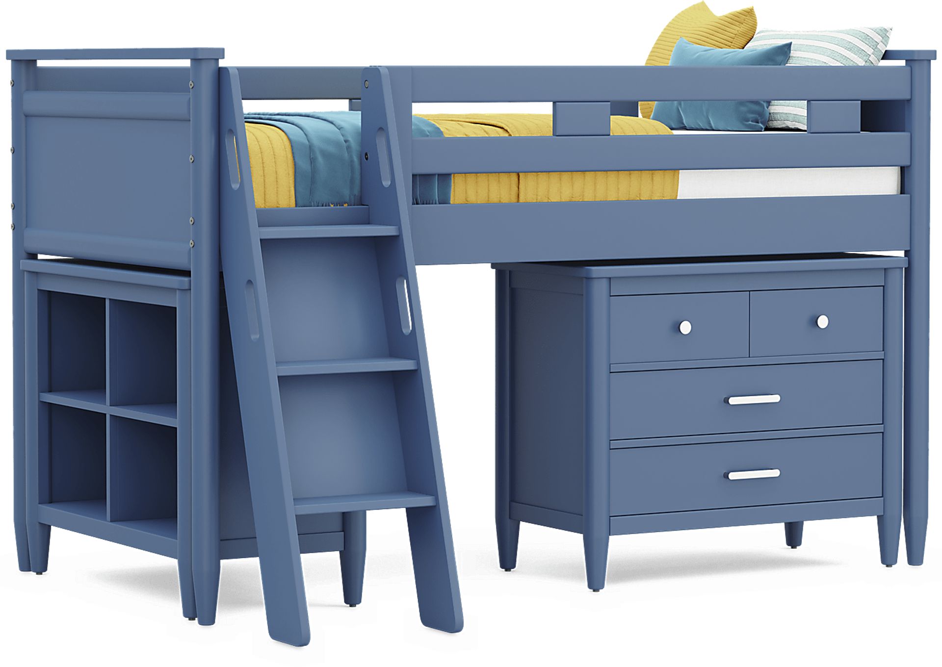 Kids Modern Colors Slate Blue Twin Loft with Loft Chest and Bookcase - Image 1