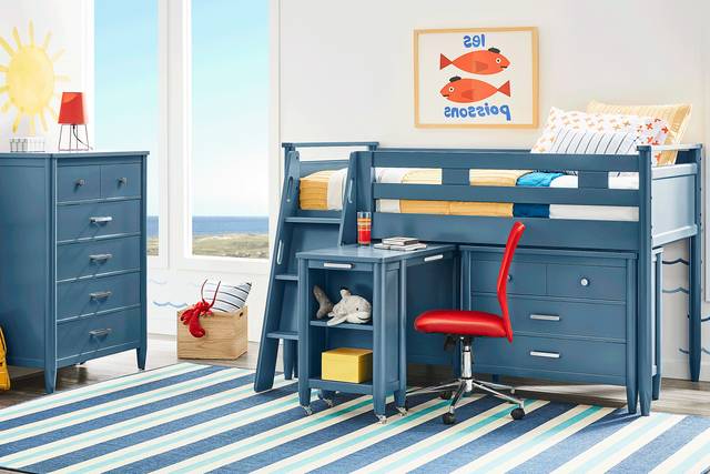 Kids Modern Colors Slate Blue Twin Loft with Loft Chest and Desk - Thumbnail - Image 2