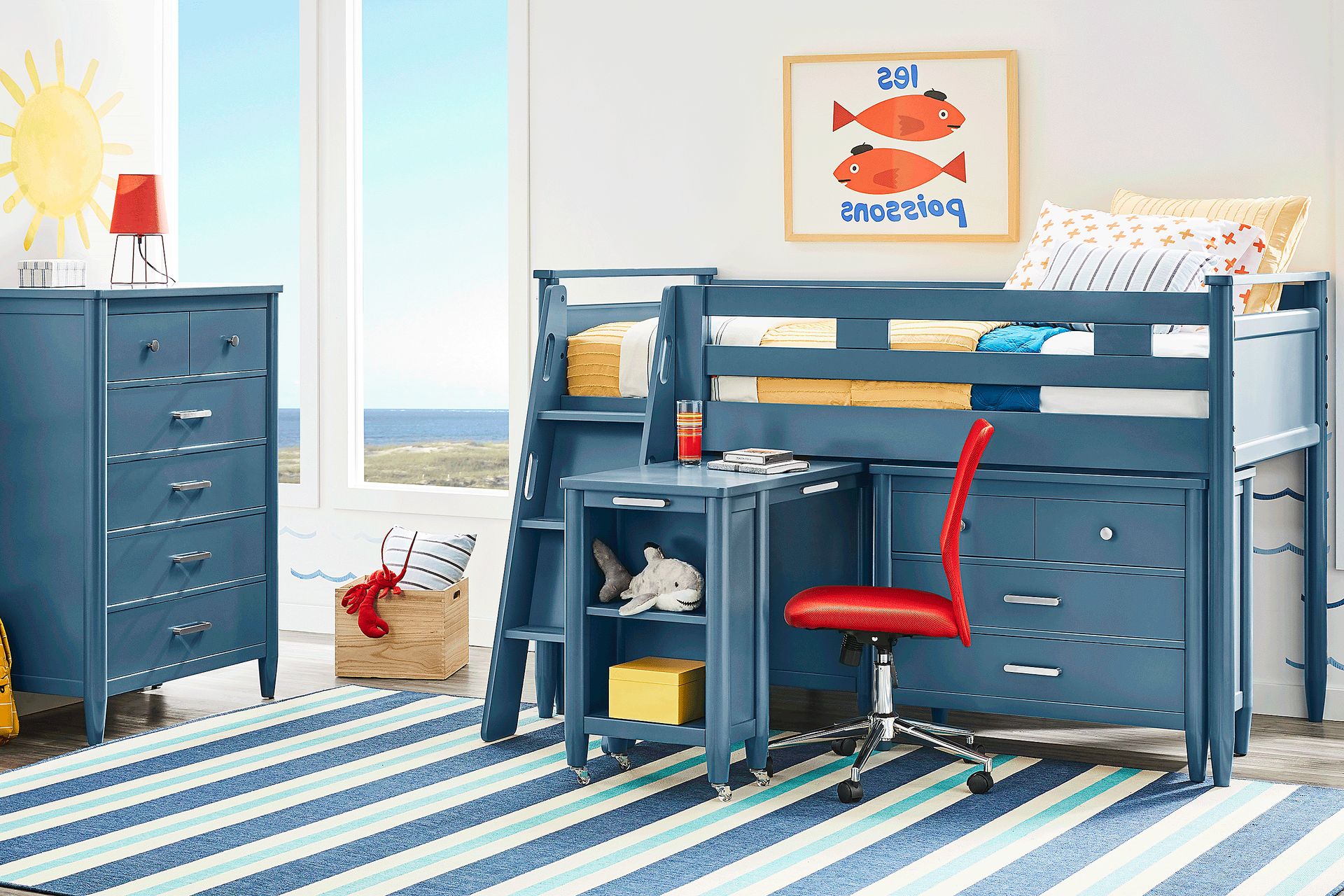 Kids Modern Colors Slate Blue Twin Loft with Loft Chest and Desk - Image 2