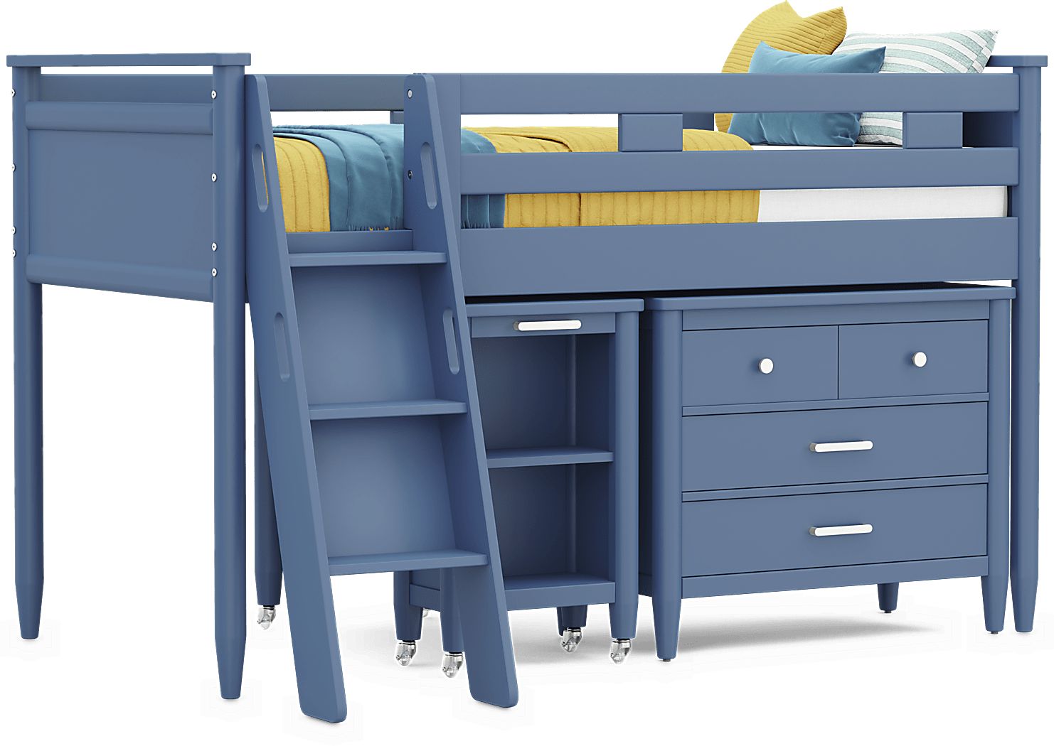 Kids Modern Colors Twin Step Loft with Loft Chests
