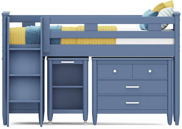 Kids Modern Colors Slate Blue Twin Loft with Loft Chest, Bookcase and Desk - Thumbnail - Image 3