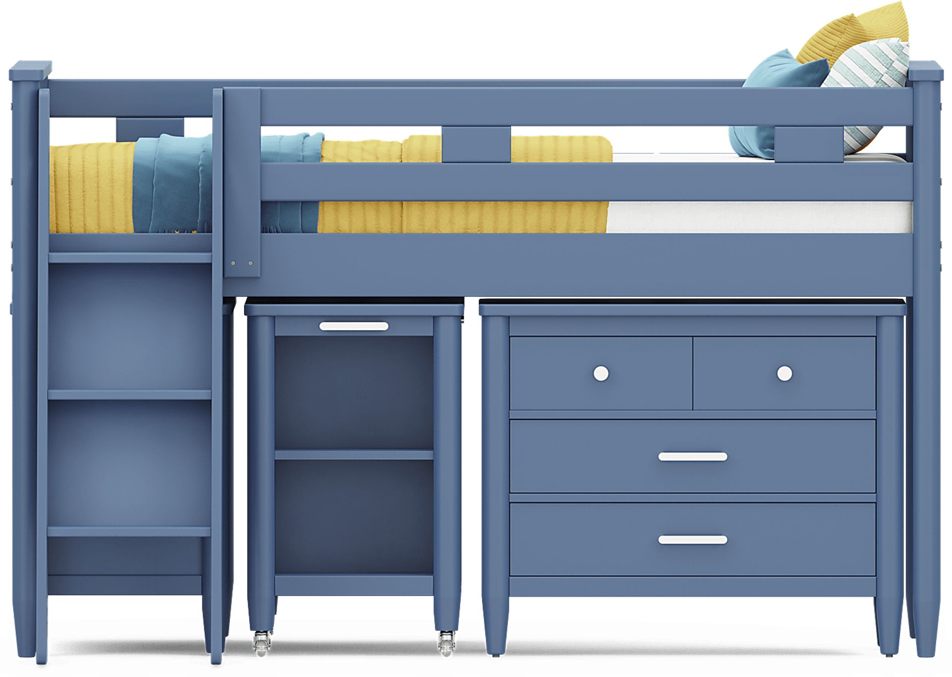 Kids Modern Colors Slate Blue Twin Loft with Loft Chest, Bookcase and Desk - Image 3
