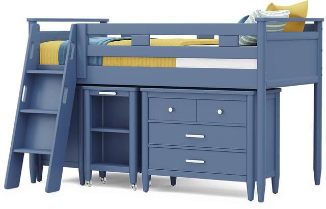 Kids Modern Colors Slate Blue Twin Loft with Loft Chest, Bookcase and Desk - Thumbnail - Image 4