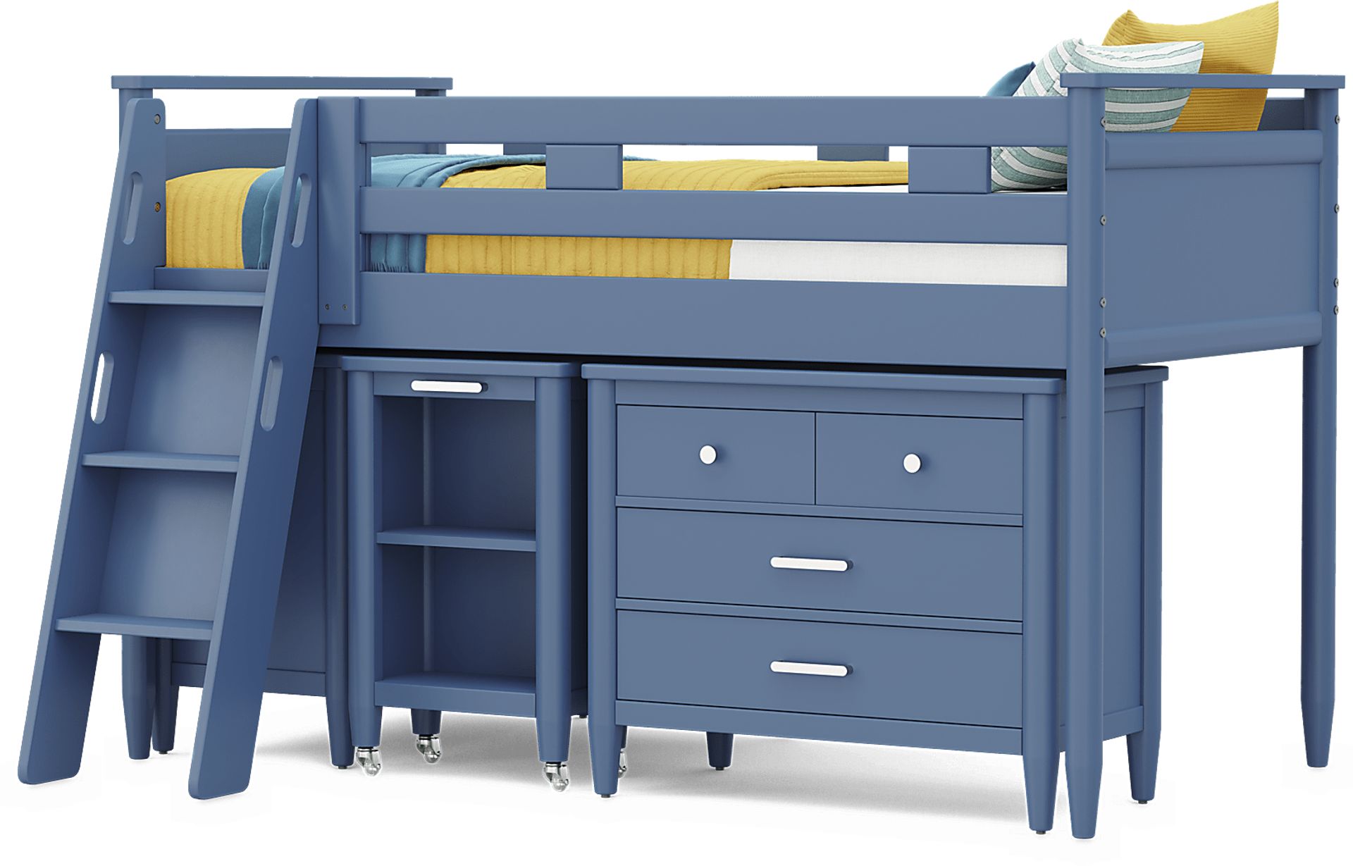 Kids Modern Colors Slate Blue Twin Loft with Loft Chest, Bookcase and Desk - Image 4