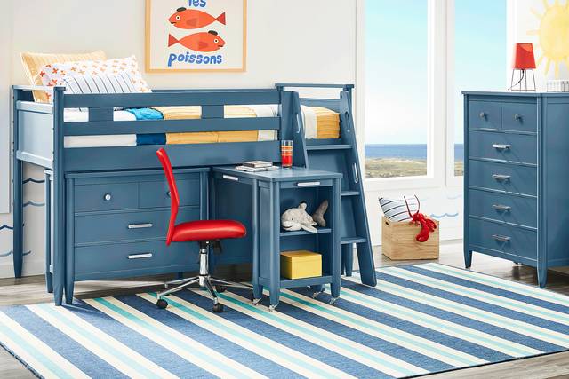 Kids Modern Colors Slate Blue Twin Loft with Loft Chest, Bookcase and Desk - Thumbnail - Image 2