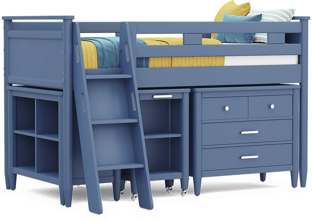 Kids Modern Colors Slate Blue Twin Loft with Loft Chest, Bookcase and Desk - Thumbnail - Image 1