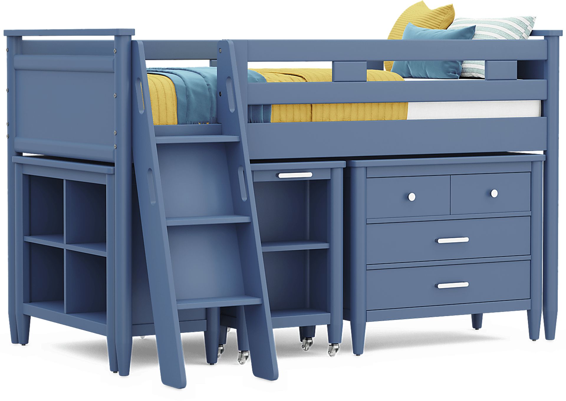 Kids Modern Colors Slate Blue Twin Loft with Loft Chest, Bookcase and Desk - Image 1