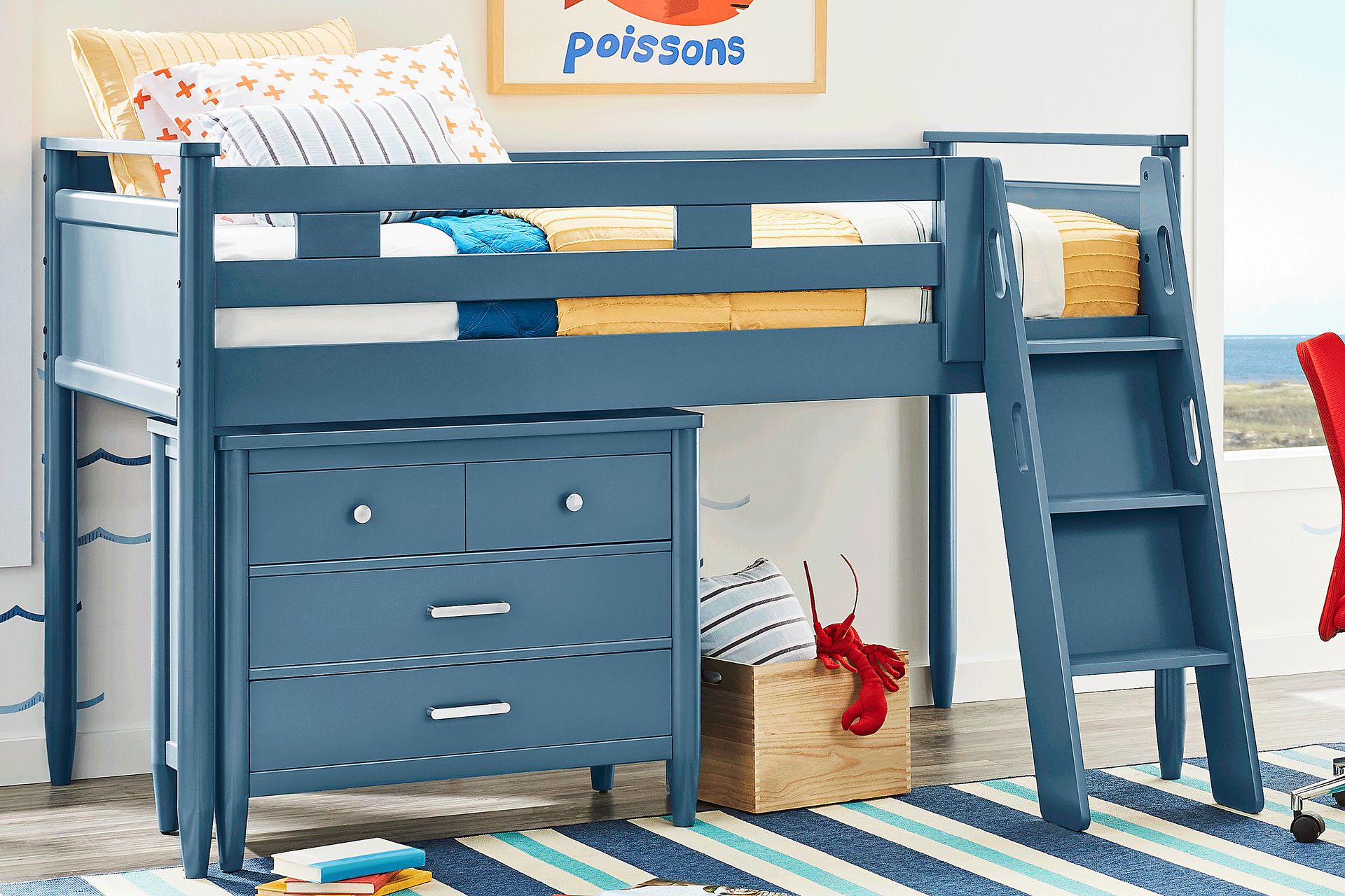 Kids Modern Colors Slate Blue Twin Loft with Loft Chest - Image 2