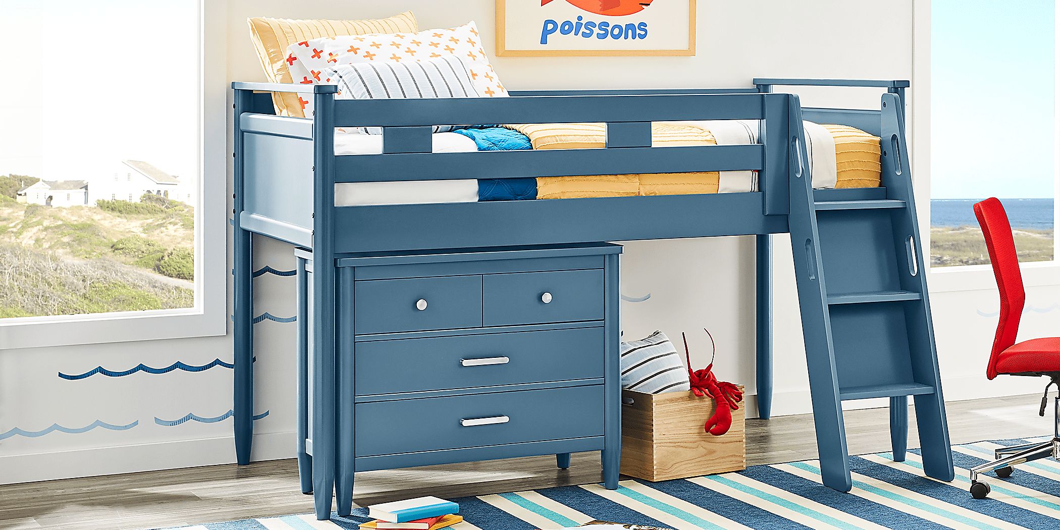 Modern Colors Slate Blue Twin Low Loft With Chests | Rooms to Go