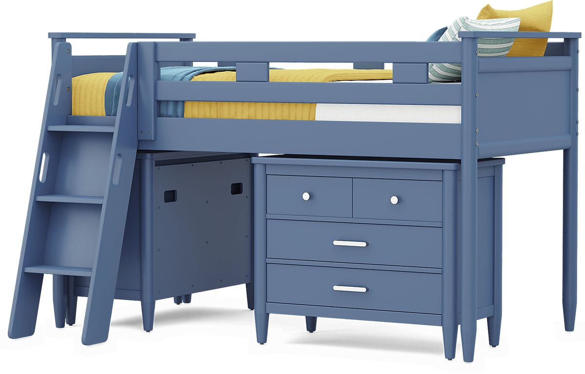 Kids Modern Colors Slate Blue Twin Loft Bed with Two Chests | Rooms to Go