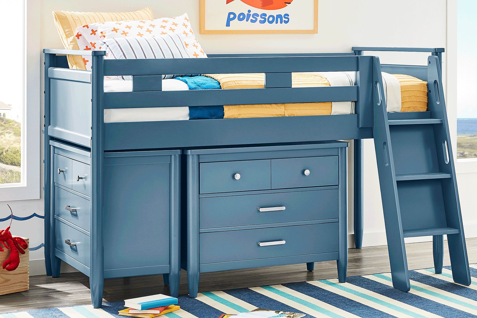 Kids Modern Colors Slate Blue Twin Loft with Loft Chests - Image 2