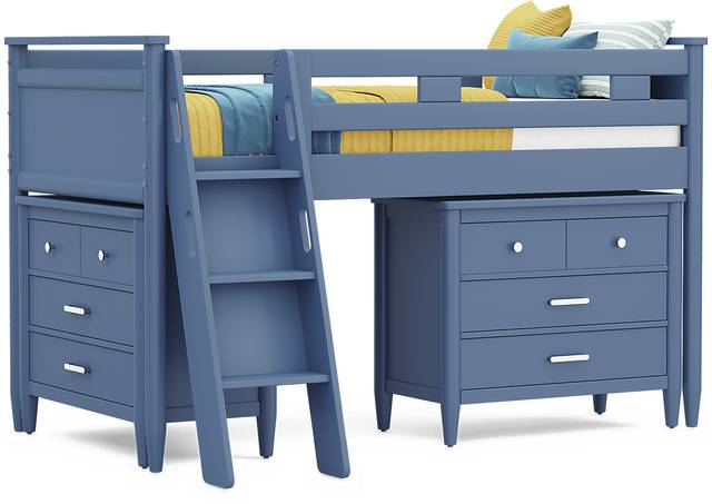 Kids Modern Colors Slate Blue Twin Loft with Loft Chests - Thumbnail - Image 1