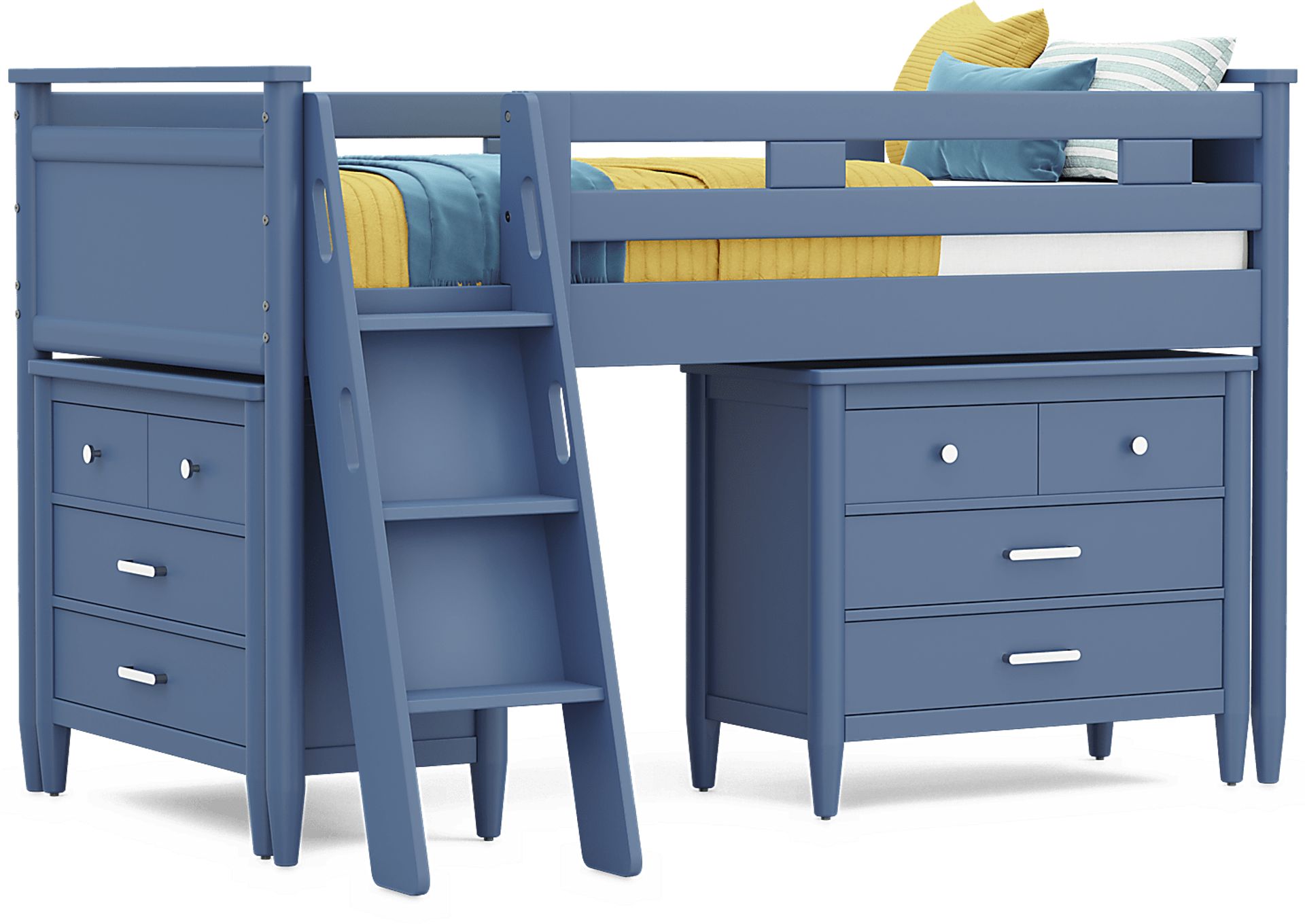 Kids Modern Colors Slate Blue Twin Loft with Loft Chests - Image 1
