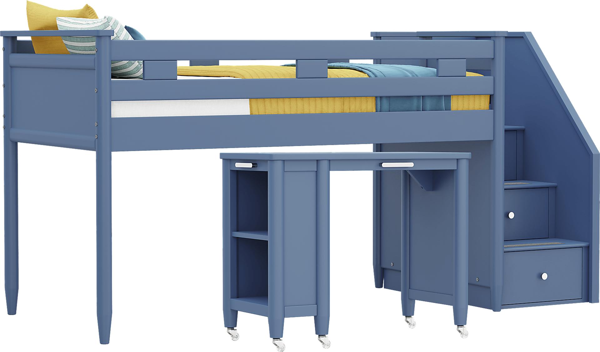 Kids Modern Colors Slate Blue Twin Step Loft with Desk