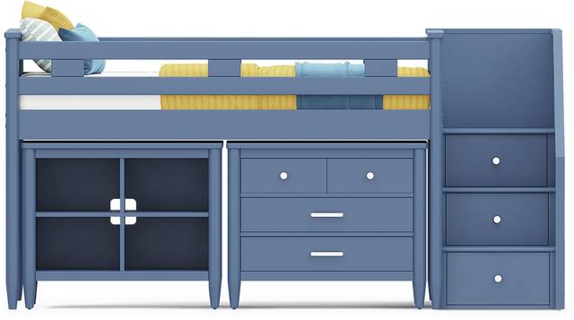 Kids Modern Colors Slate Blue Twin Step Loft with Loft Chest and Bookcase - Thumbnail - Image 3