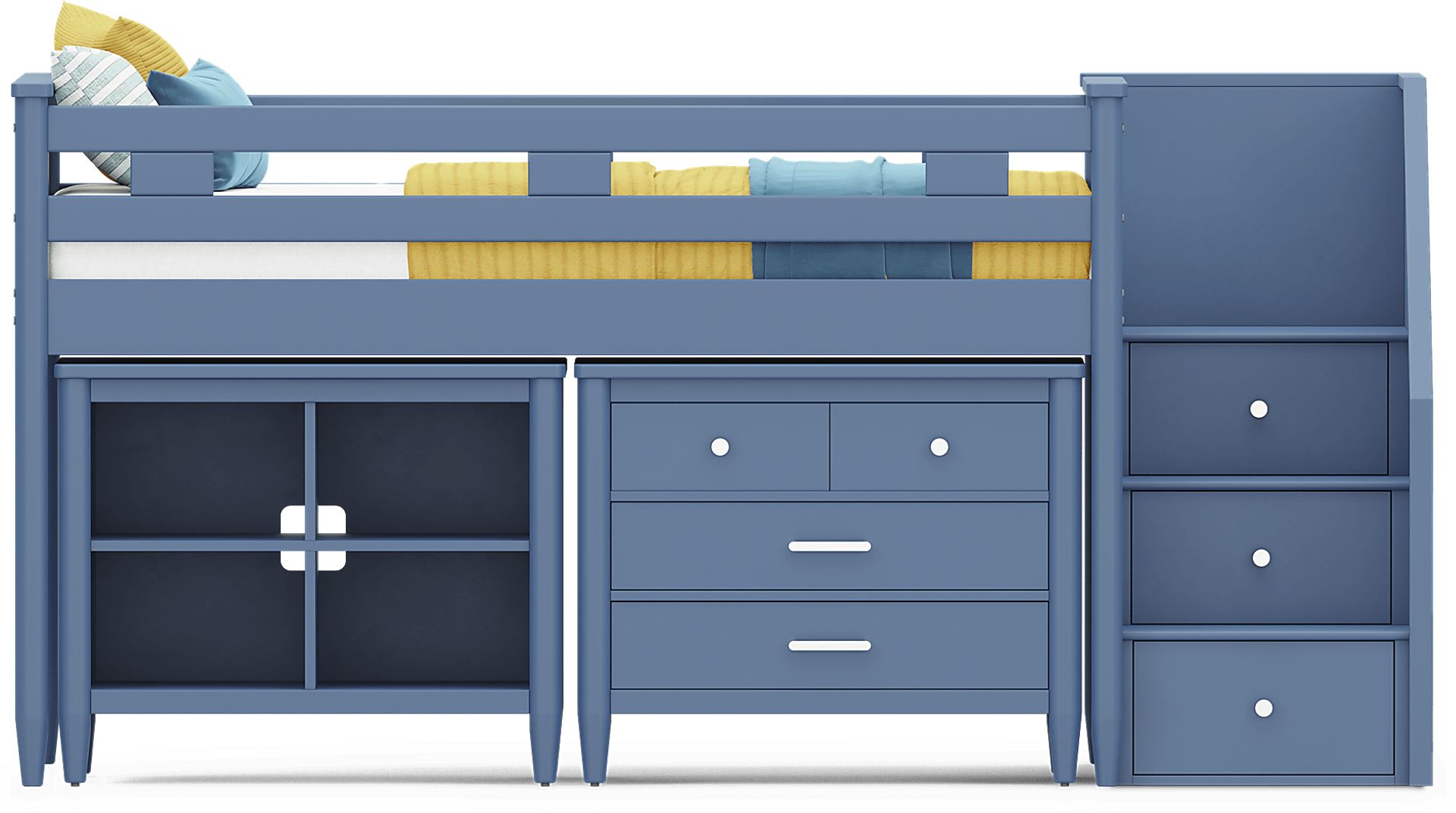 Kids Modern Colors Slate Blue Twin Step Loft with Loft Chest and Bookcase - Image 3