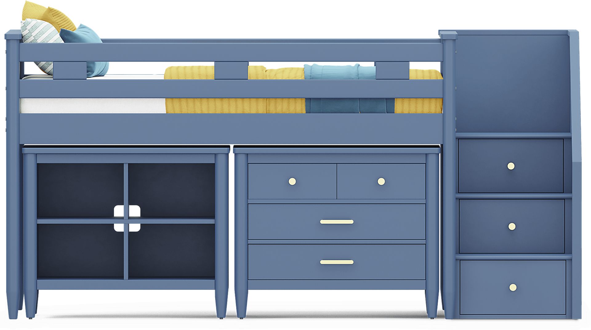 Kids Modern Colors Slate Blue Twin Step Loft with Loft Chest and Bookcase - Image 5