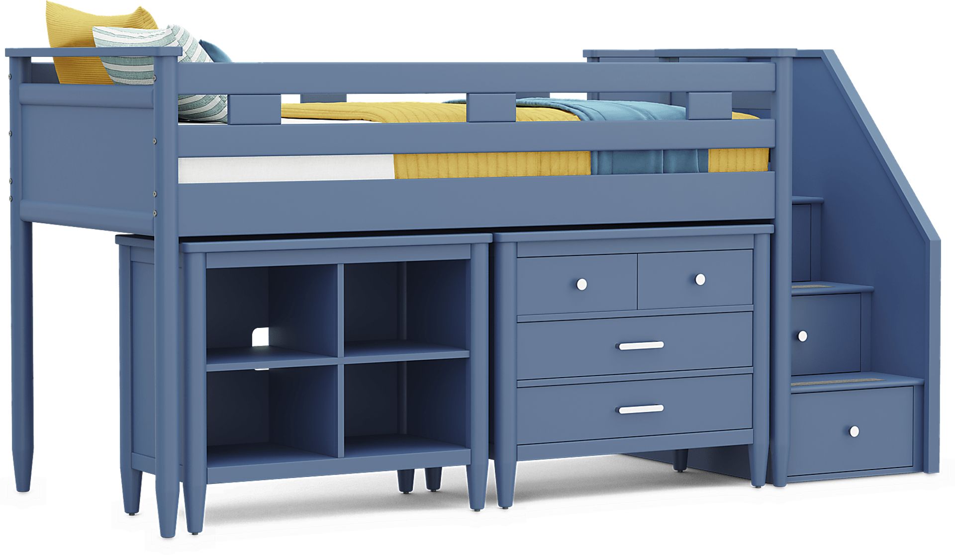 Kids Modern Colors Slate Blue Twin Step Loft with Loft Chest and Bookcase - Image 1