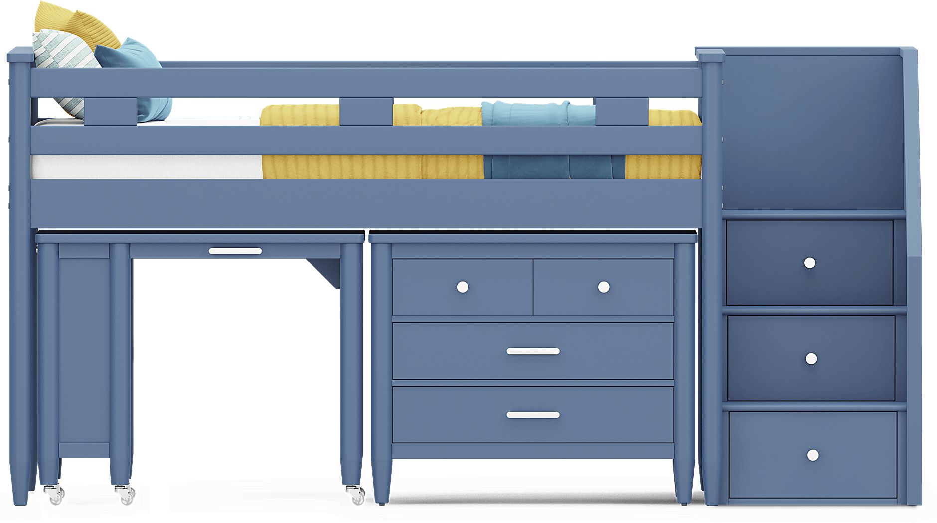 Kids Modern Colors Slate Blue Twin Step Loft with Loft Chest and Desk - Thumbnail 2
