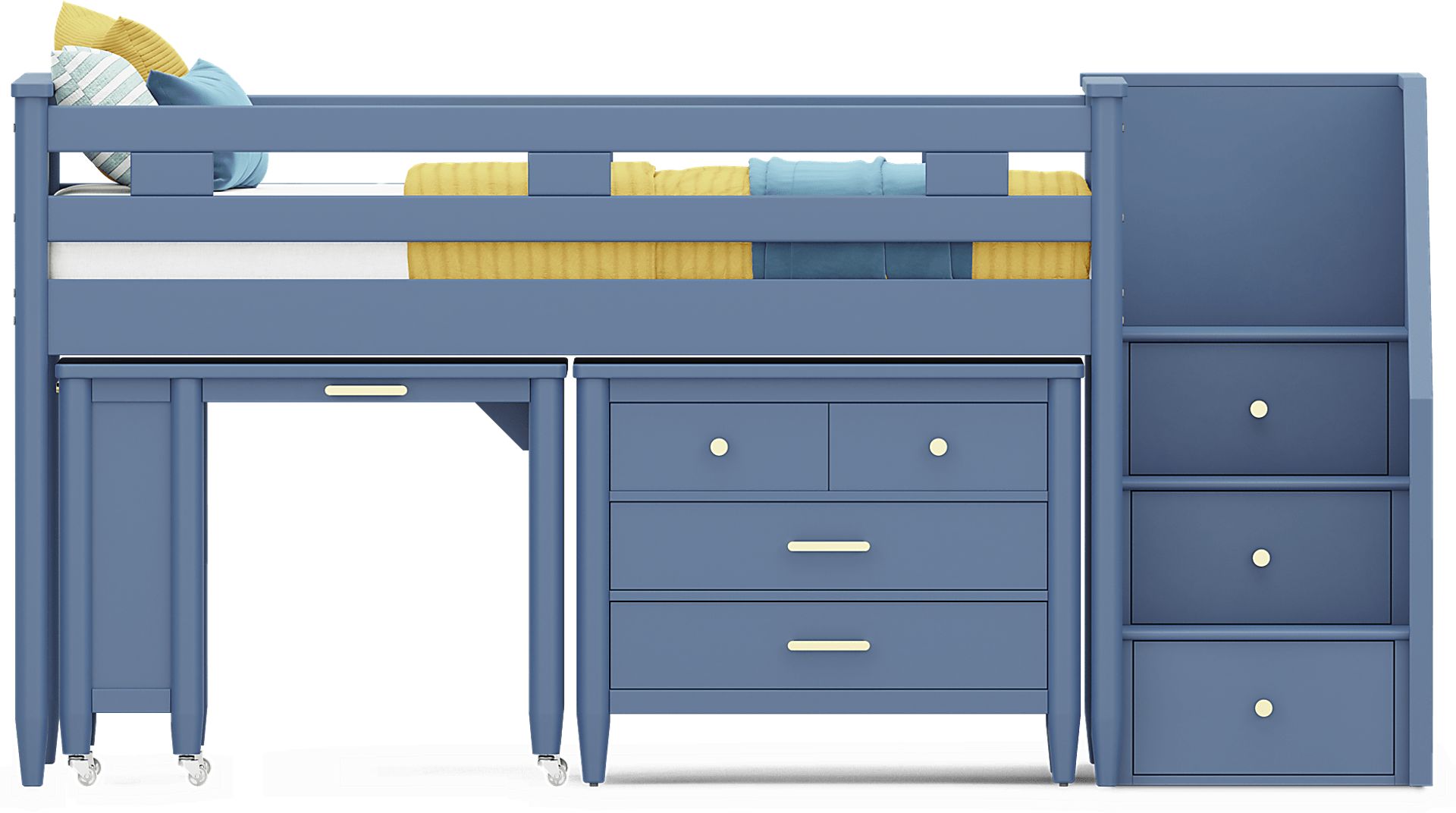 Kids Modern Colors Slate Blue Twin Step Loft with Loft Chest and Desk - Image 6