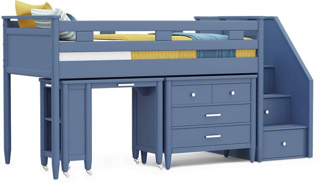 Kids Modern Colors Slate Blue Twin Step Loft with Loft Chest and Desk - Thumbnail - Image 1