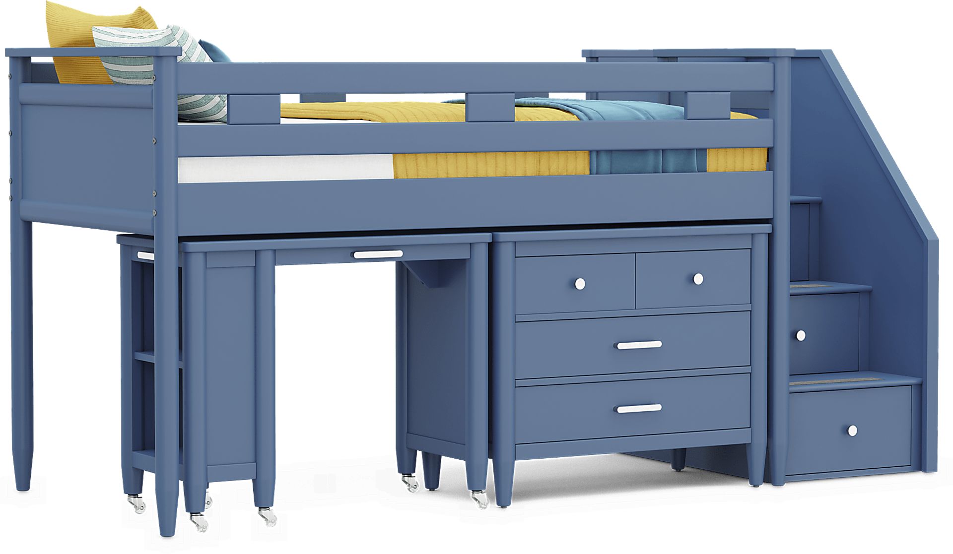 Kids Modern Colors Slate Blue Twin Step Loft with Loft Chest and Desk - Image 1