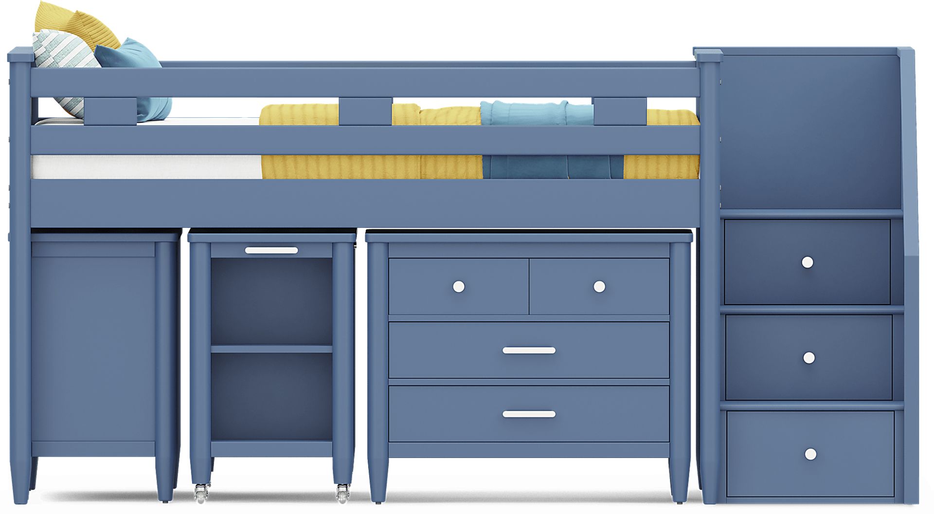 Kids Modern Colors Slate Blue Twin Step Loft with Loft Chest, Bookcase and Desk - Image 3