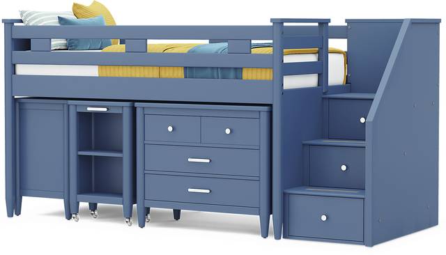 Kids Modern Colors Slate Blue Twin Step Loft with Loft Chest, Bookcase and Desk - Thumbnail - Image 4