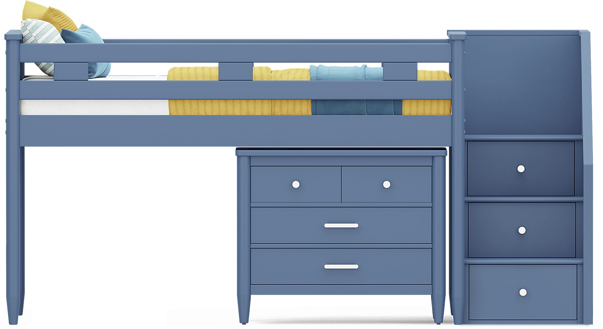 Kids Modern Colors Slate Blue Twin Step Loft with Loft Chest - Image 3