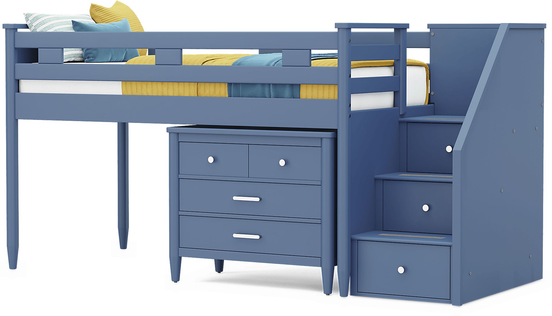 Kids Modern Colors Slate Blue Twin Step Loft with Loft Chest - Image 4
