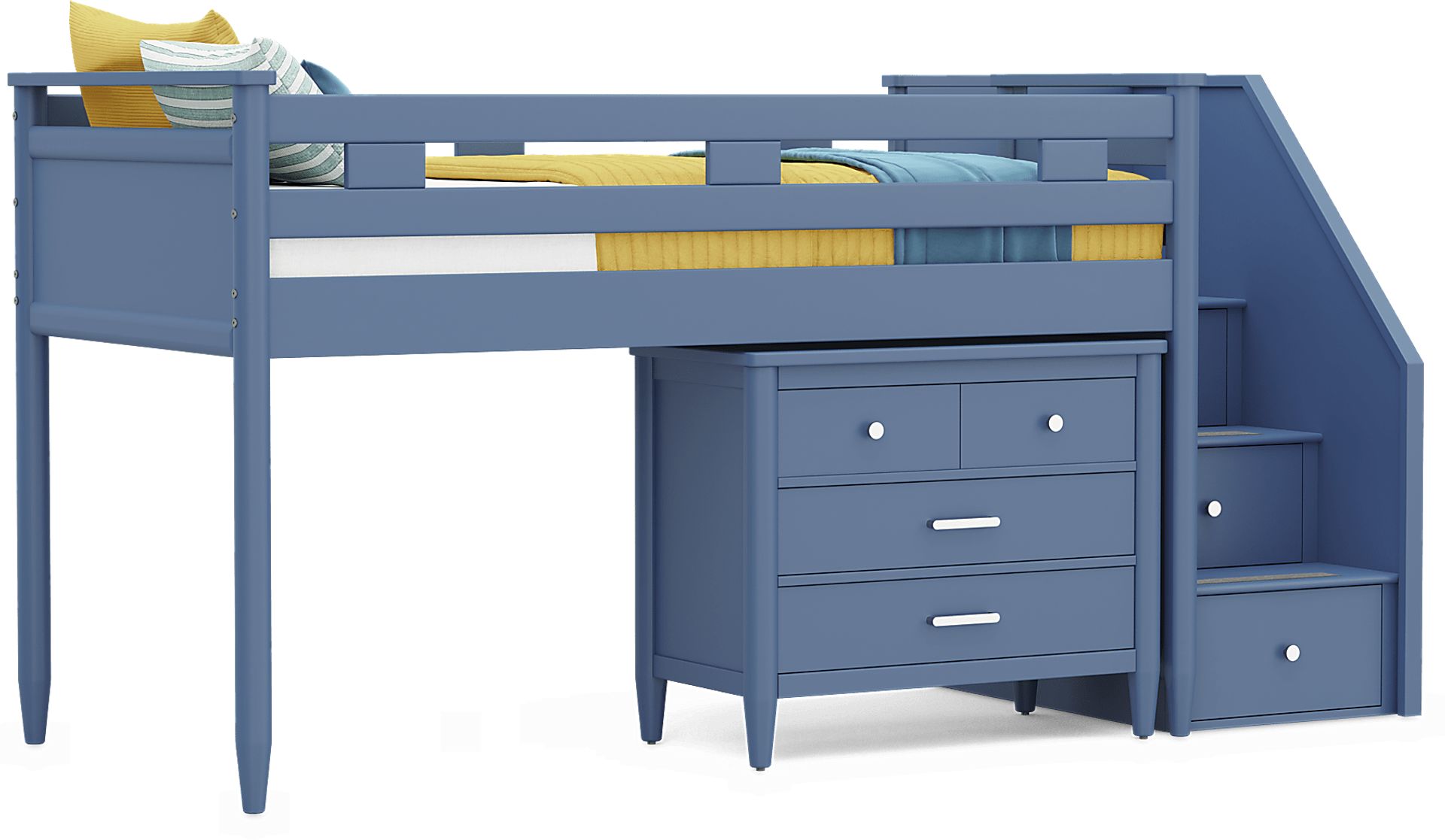 Kids Modern Colors Slate Blue Twin Step Loft with Loft Chest - Image 1