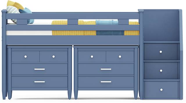 Kids Modern Colors Slate Blue Twin Step Loft with Loft Chests - Thumbnail - Image 2