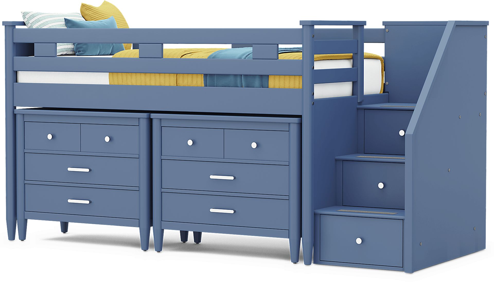 Kids Modern Colors Slate Blue Twin Step Loft with Loft Chests - Image 3