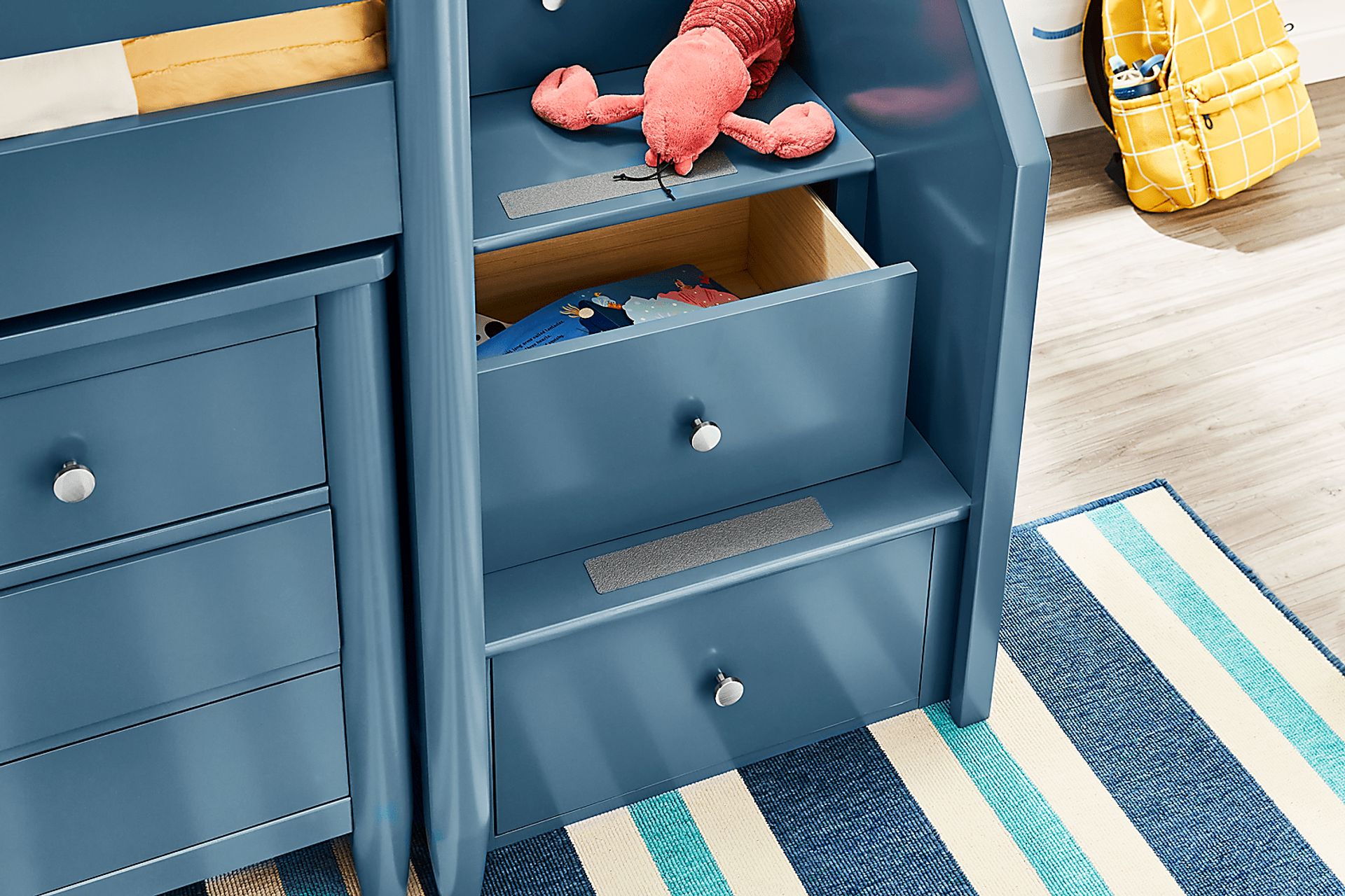 Kids Modern Colors Slate Blue Twin Step Loft with Loft Chests - Image 4