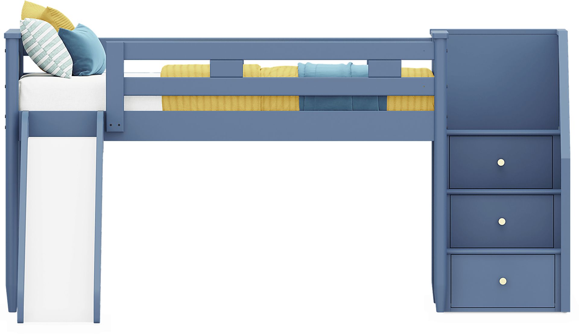 Kids Modern Colors Slate Blue Twin Step Loft with Slide - Image 2