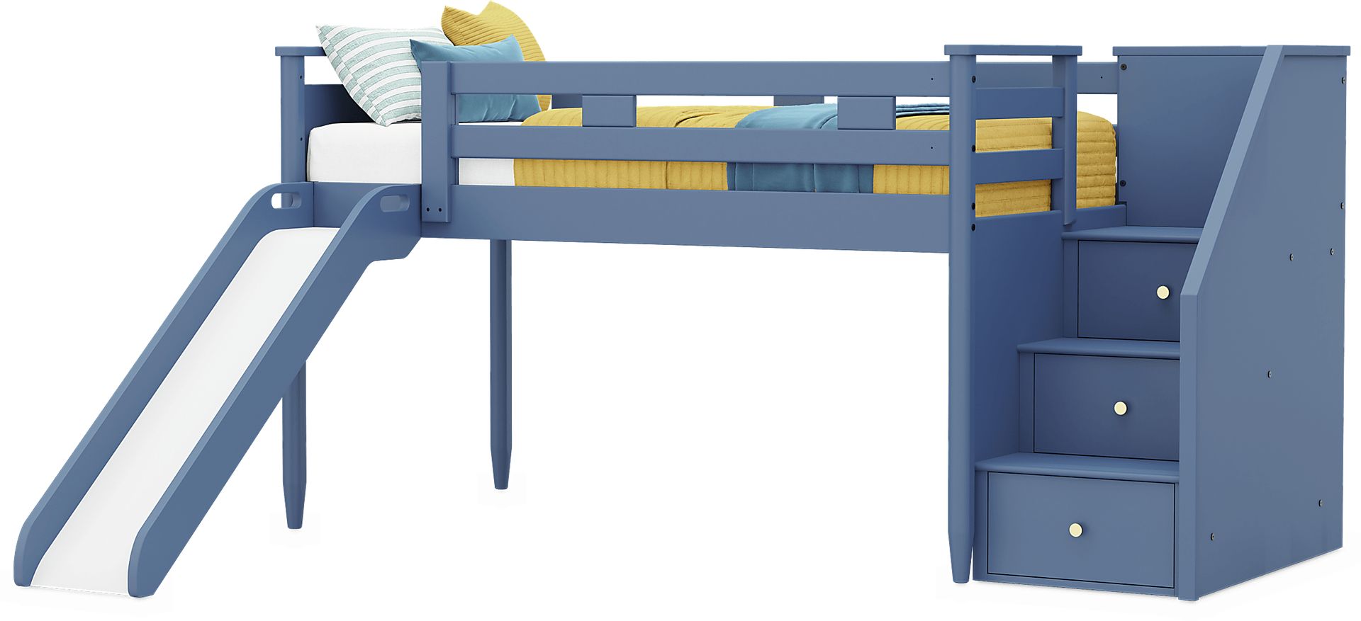 Kids Modern Colors Slate Blue Twin Step Loft with Slide - Image 3
