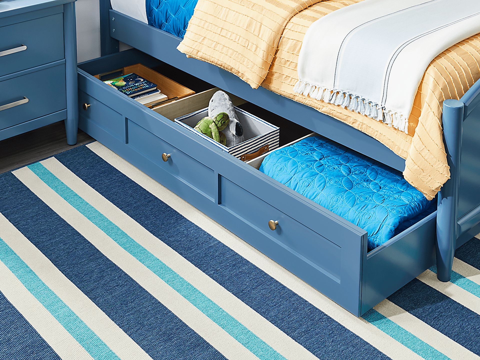 Kids Modern Colors Slate Blue Twin Storage Trundle - Image 3