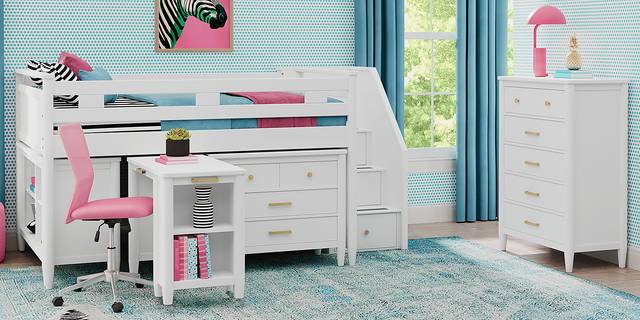 Kids Modern Colors White Twin Step Loft with Loft Chest, Bookcase and Desk - Thumbnail - Image 3