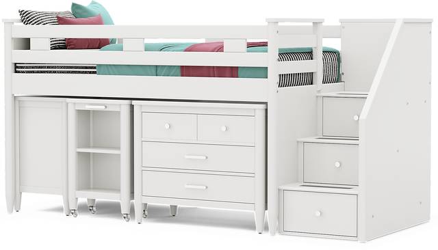 Kids Modern Colors White Twin Step Loft with Loft Chest, Bookcase and Desk - Thumbnail - Image 4
