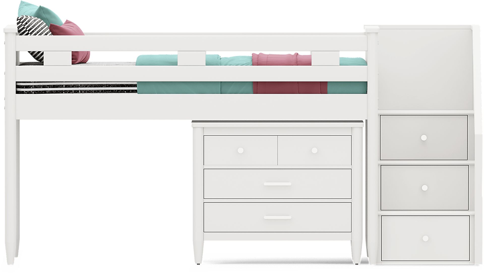 Kids Modern Colors White Twin Step Loft with Loft Chest - Image 3