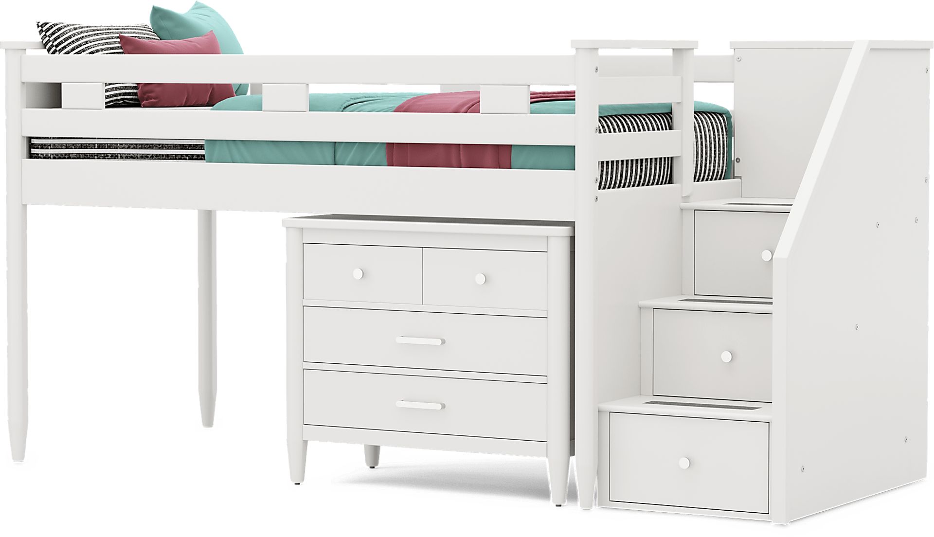 Kids Modern Colors White Twin Step Loft with Loft Chest - Image 4