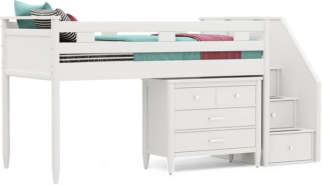 Kids Modern Colors White Twin Step Loft with Loft Chest - Thumbnail - Image 1