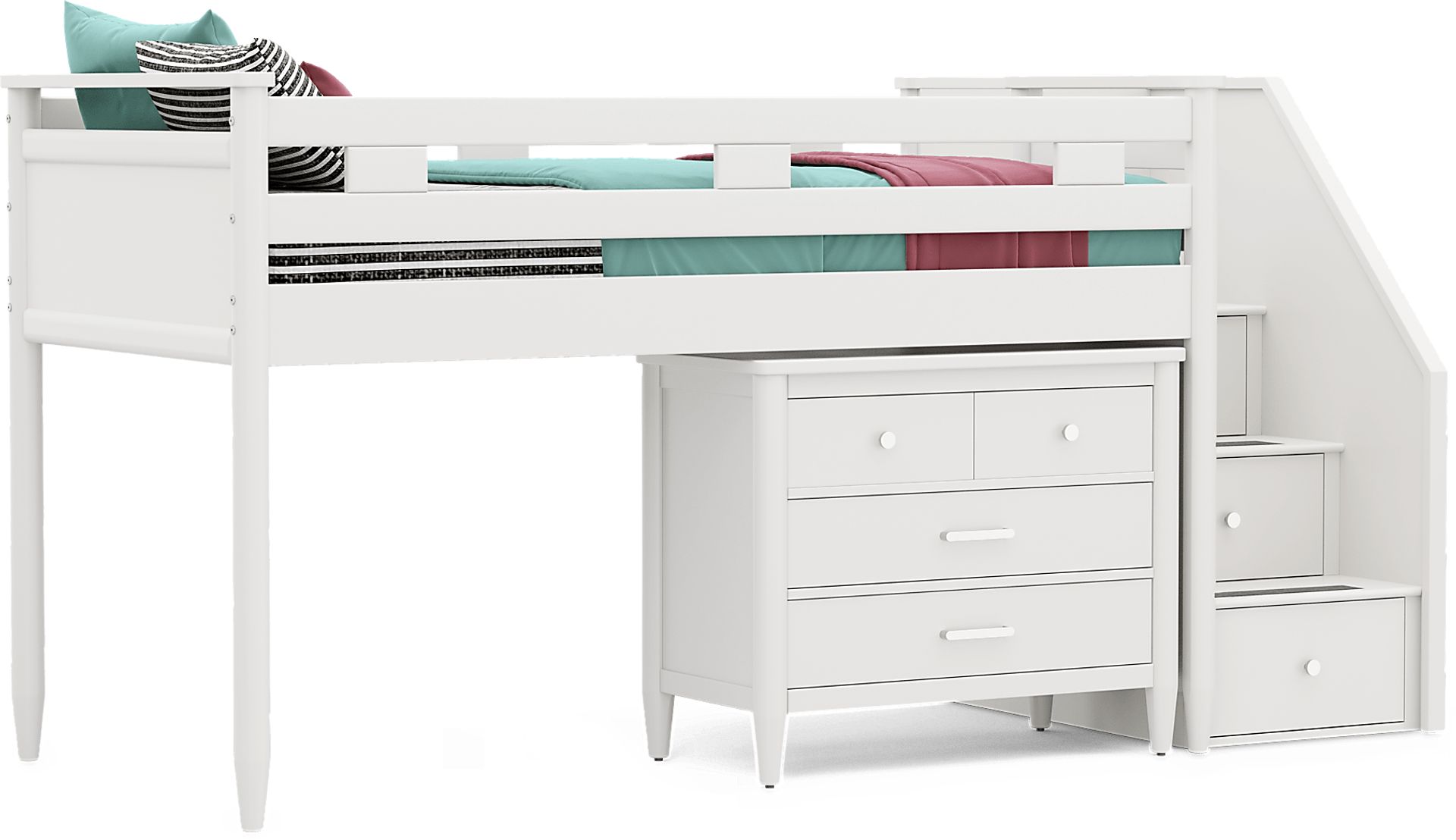 Kids Modern Colors White Twin Step Loft with Loft Chest - Image 1
