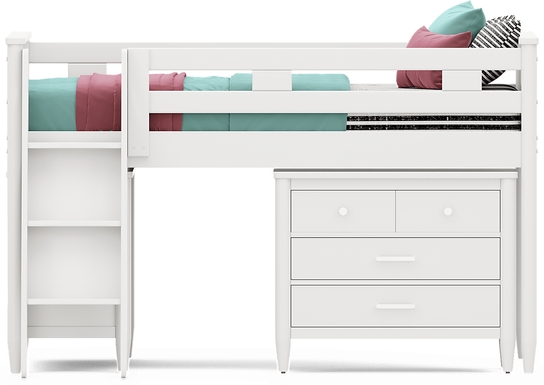 Kids Modern Colors White Full Loft with Loft Chest and Bookcase