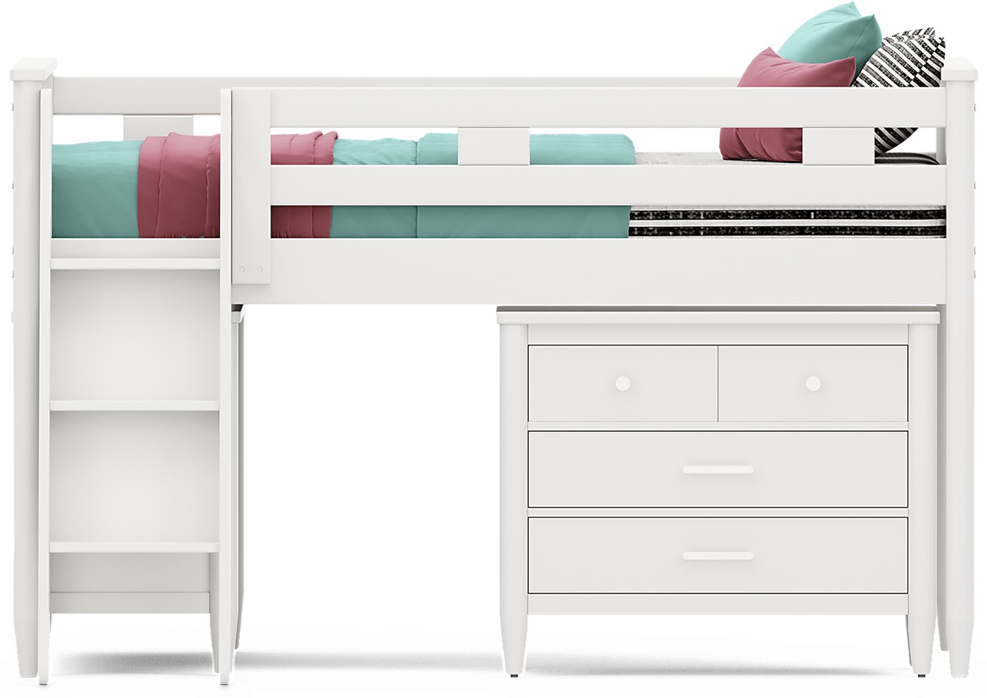 Kids Modern Colors White Full Loft with Loft Chest and Bookcase - Image 1
