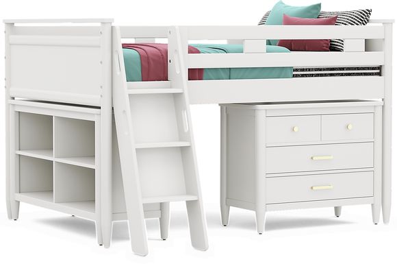 Kids Modern Colors White Full Loft with Loft Chest and Bookcase