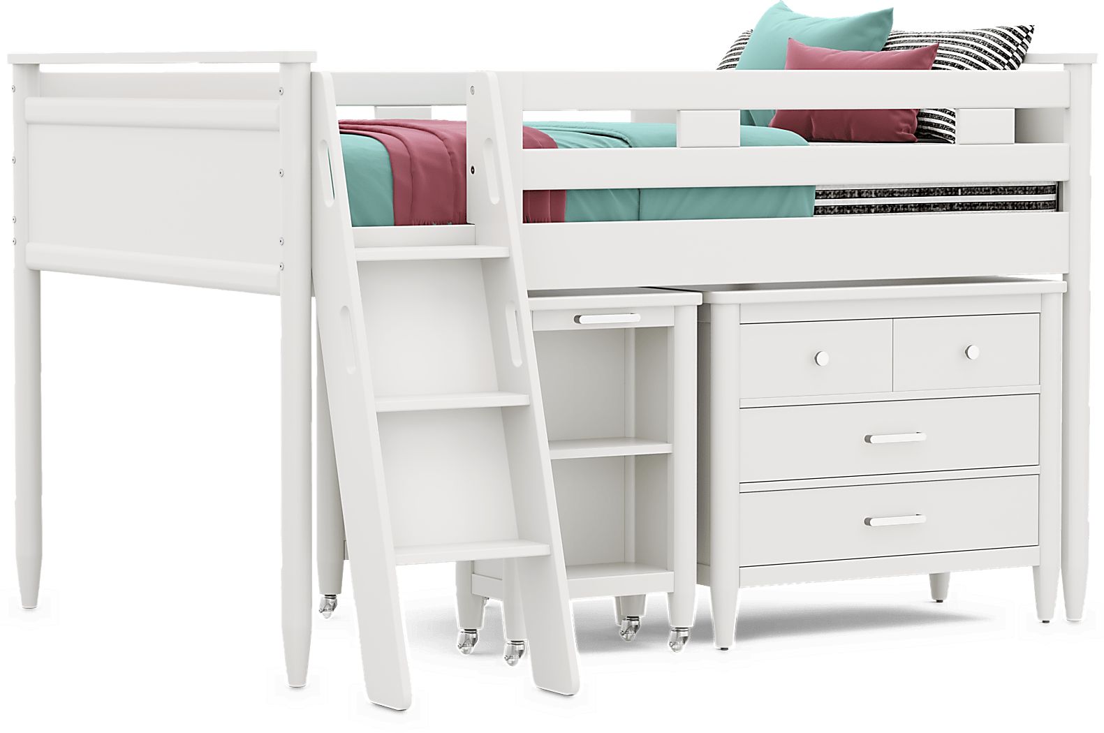 Kids Modern Colors White Full Loft with Loft Chest and Desk
